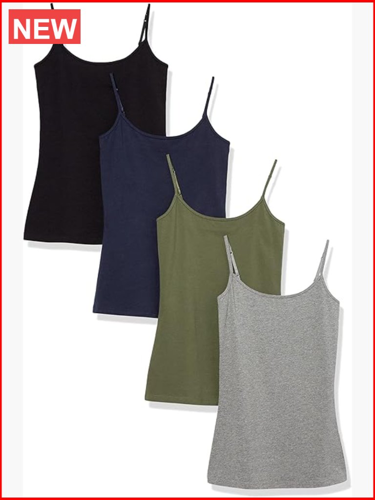 Slim-Fit Camisole Pack Of 4 Layering Tanks Scoop Neck Adjustable Straps
